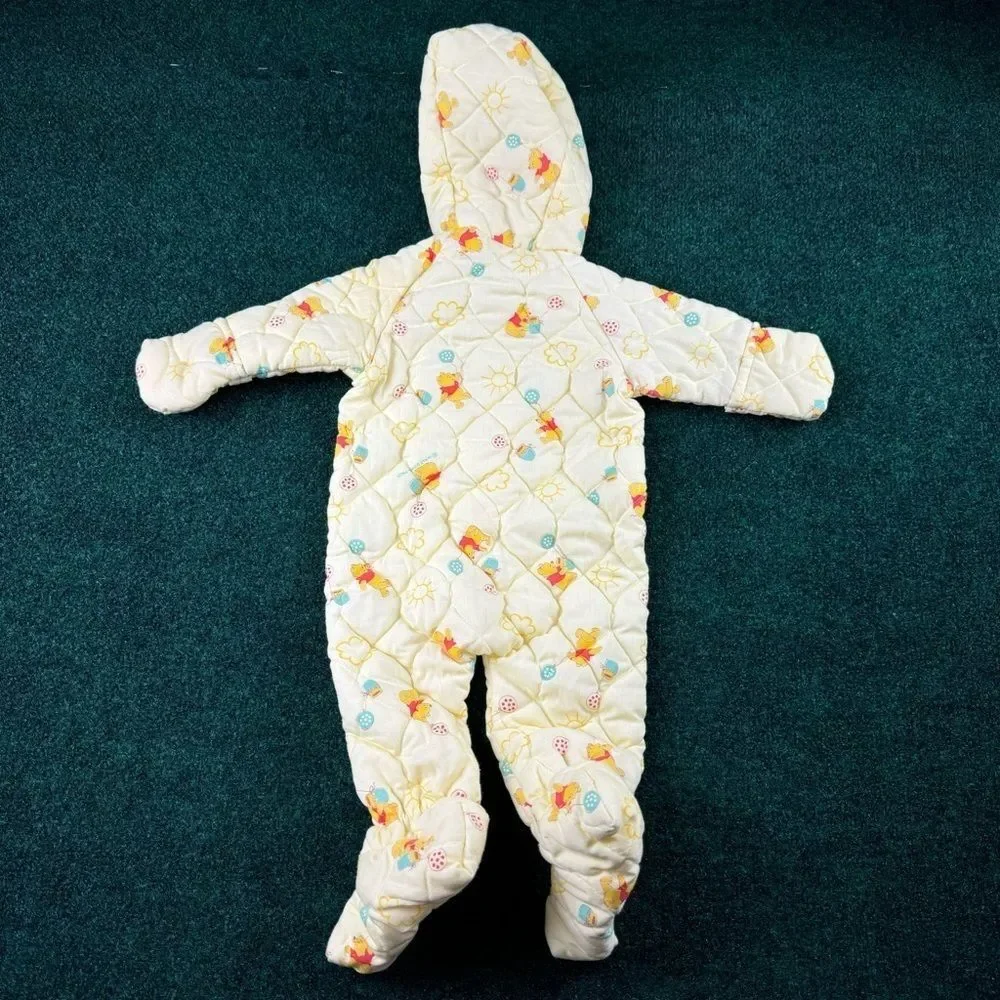 Disney WINNIE THE POOH Full Body Hooded Quilted Baby Snowsuit Size 6-12 Months